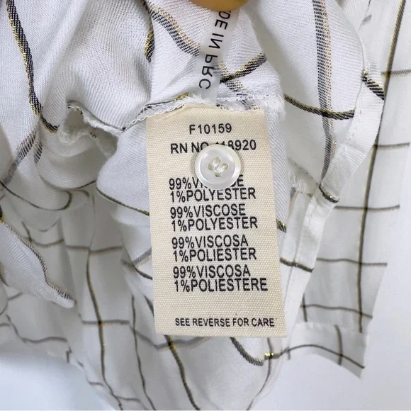 FRNCH Women’s Window Pane Plaid Print Wrap Long Sleeves V- Neck Top White Size M - Picture 10 of 11